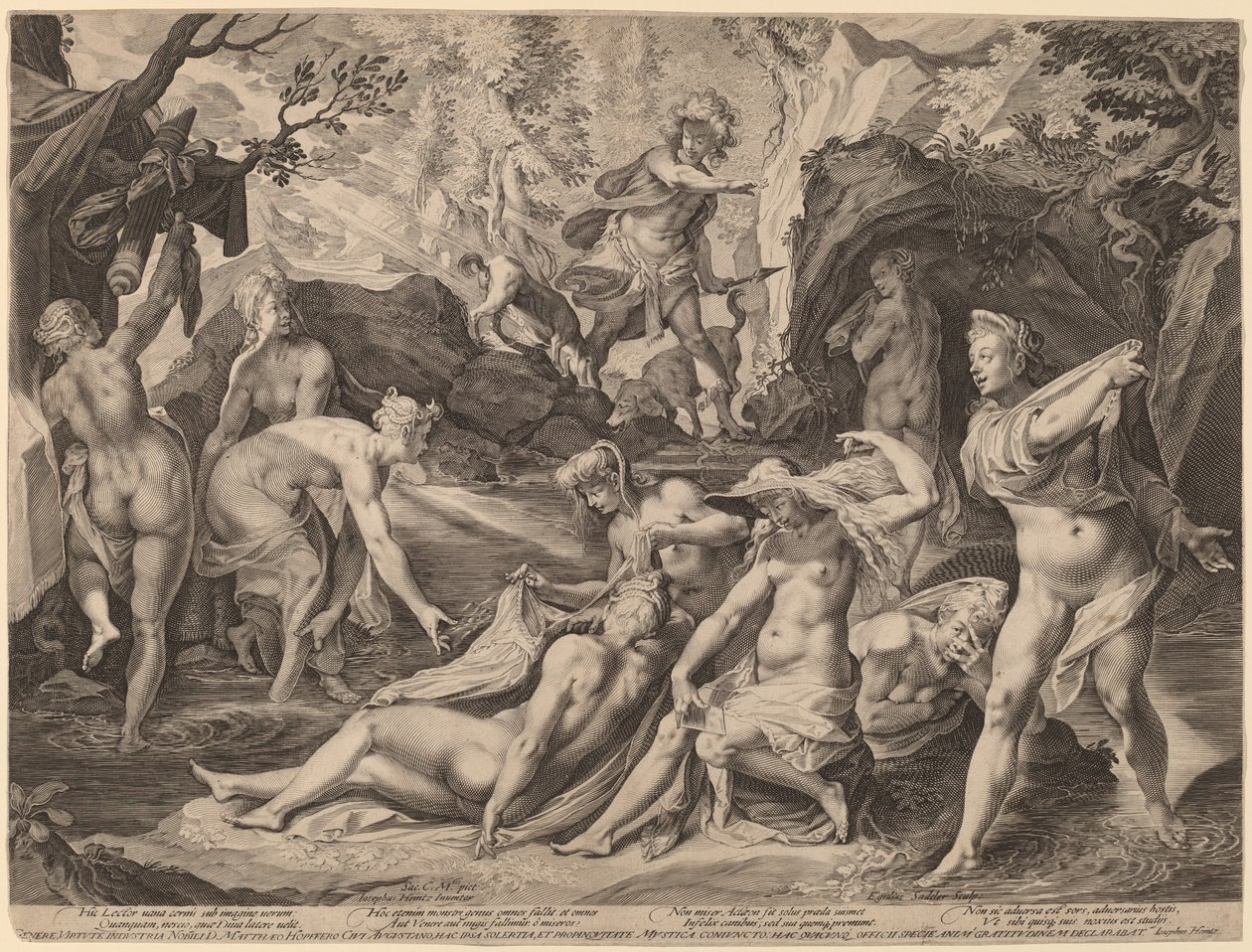 Diana Verrast door Actaeon door Aegidius Sadeler II after Joseph Heintz the Elder