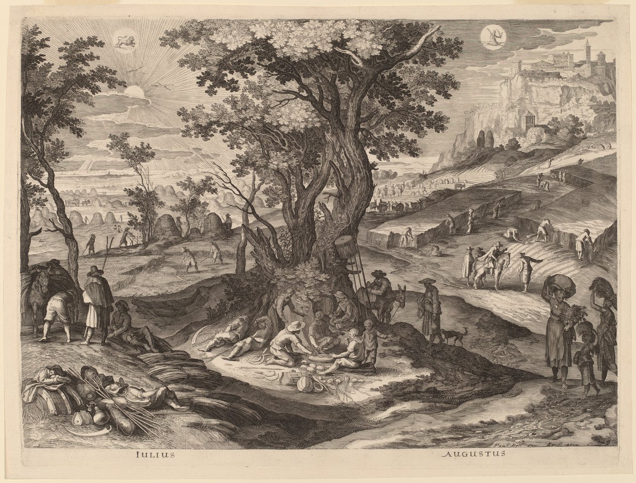 Juli en Augustus door Aegidius Sadeler II after Paul Bril