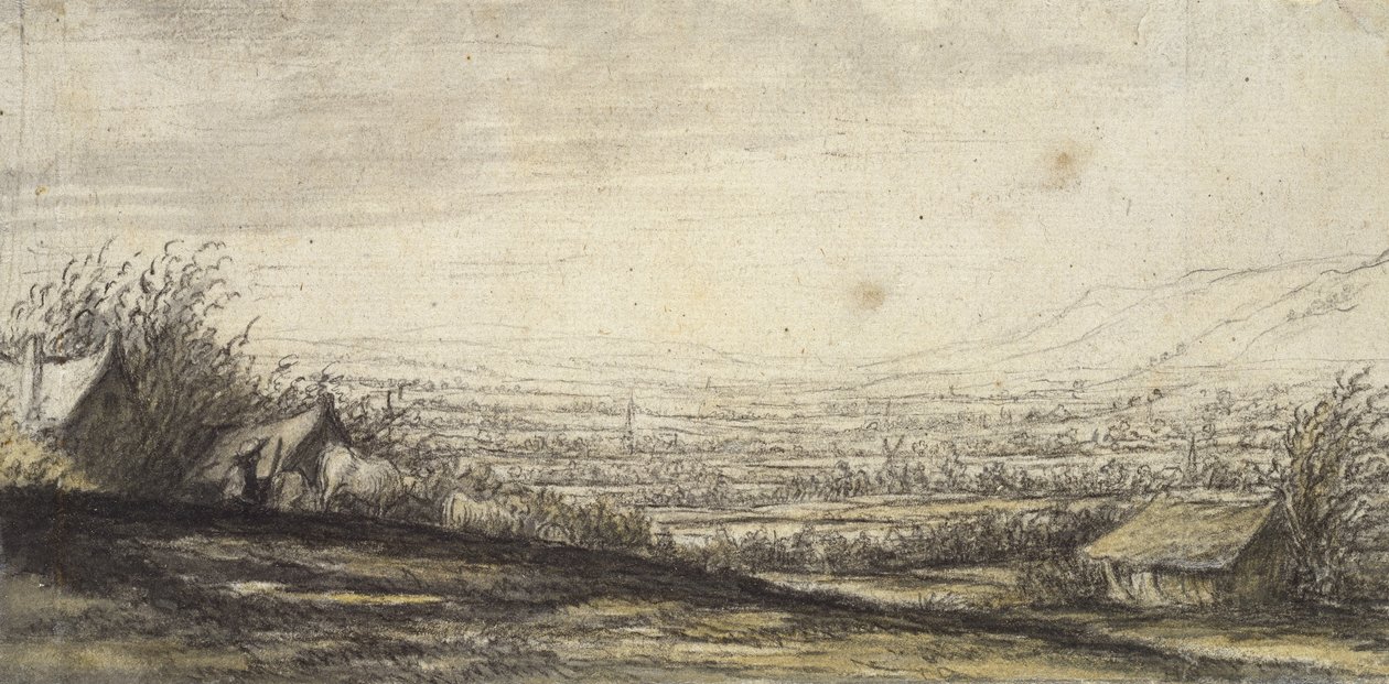 Uitgestrekt landschap met huisje en vee door Aelbert Cuyp