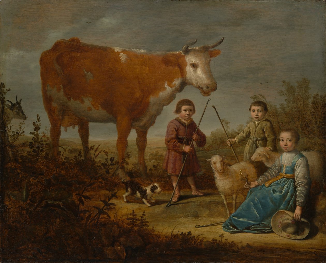 Kinderen en een koe door Aelbert Cuyp