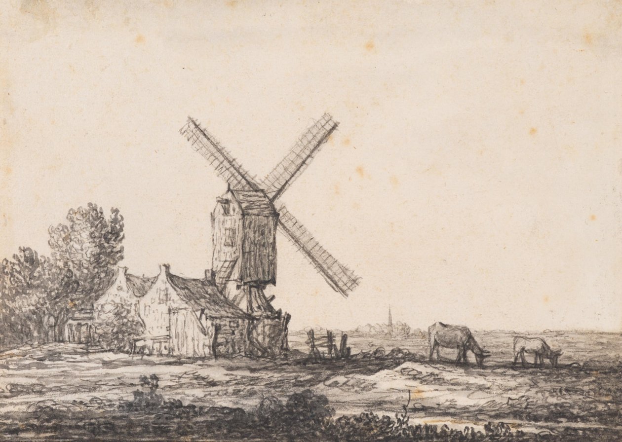 Een landschap met een molen door Aelbert Cuyp