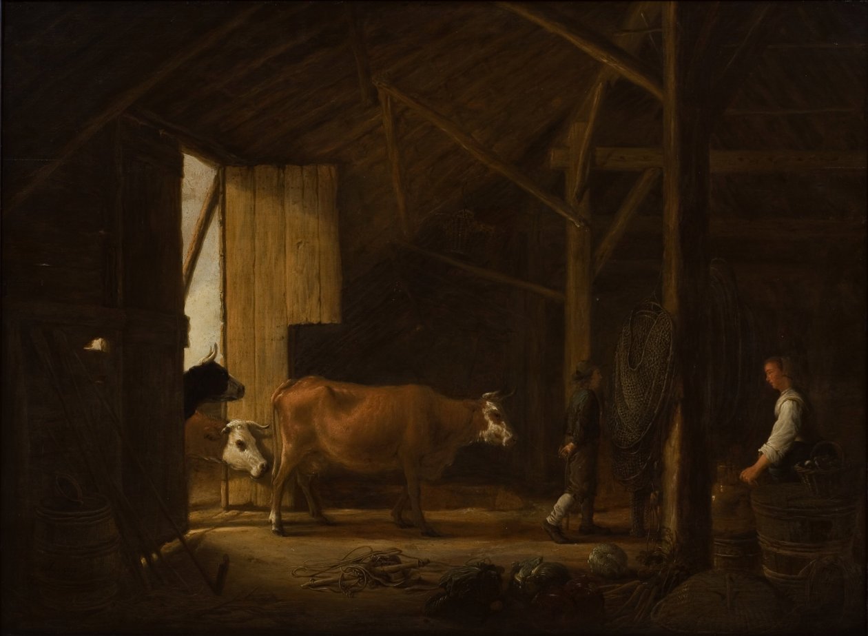 Het interieur van een koeienstal door Aelbert Cuyp