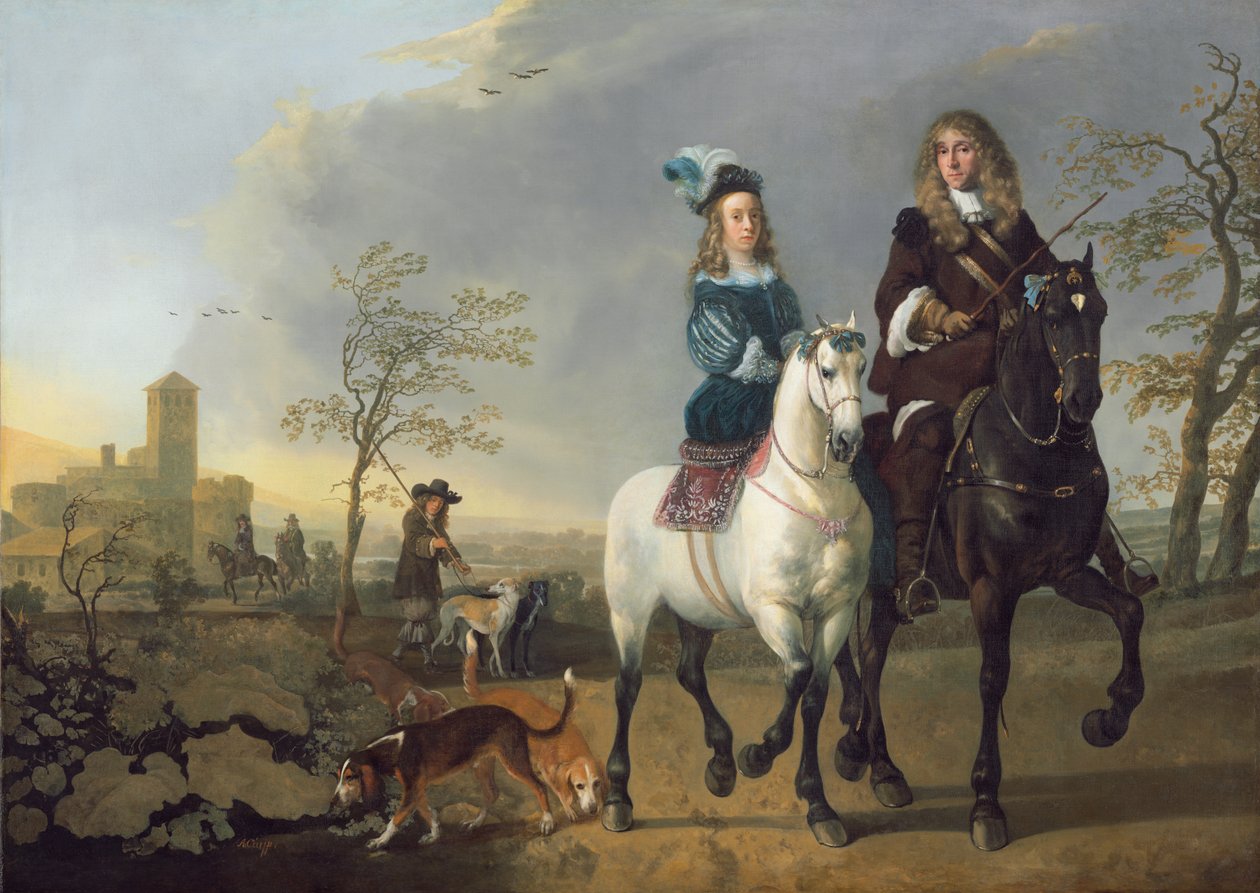 Dame en heer te paard door Aelbert Cuyp