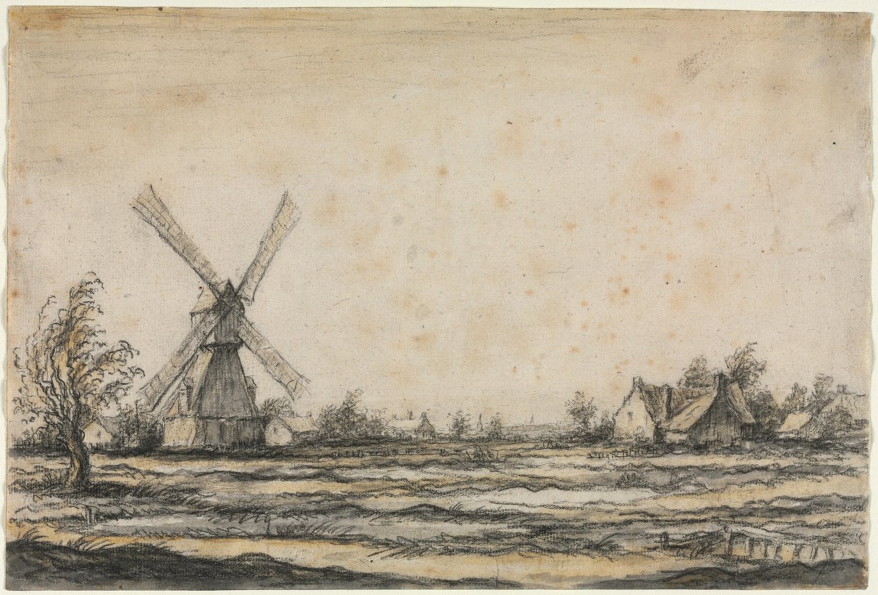 Landschap met een Windmolen bij een Boerderij door Aelbert Cuyp
