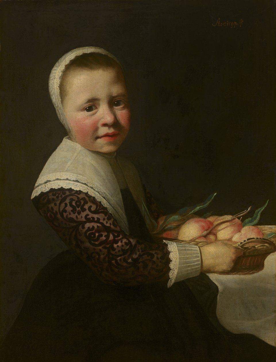 Portret van een meisje met perziken door Aelbert Cuyp