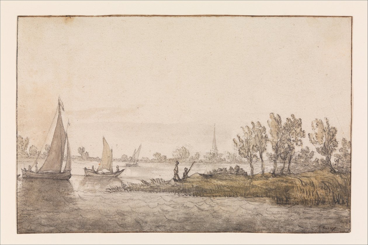 Rivierlandschap met zeilboten door Aelbert Cuyp
