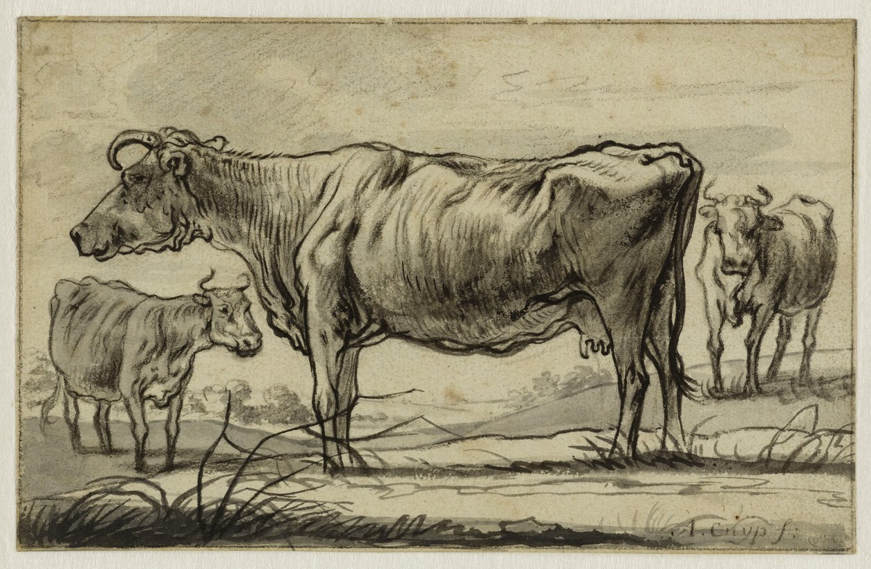 Drie koeien in de wei (Lugt 16) door Aelbert Cuyp