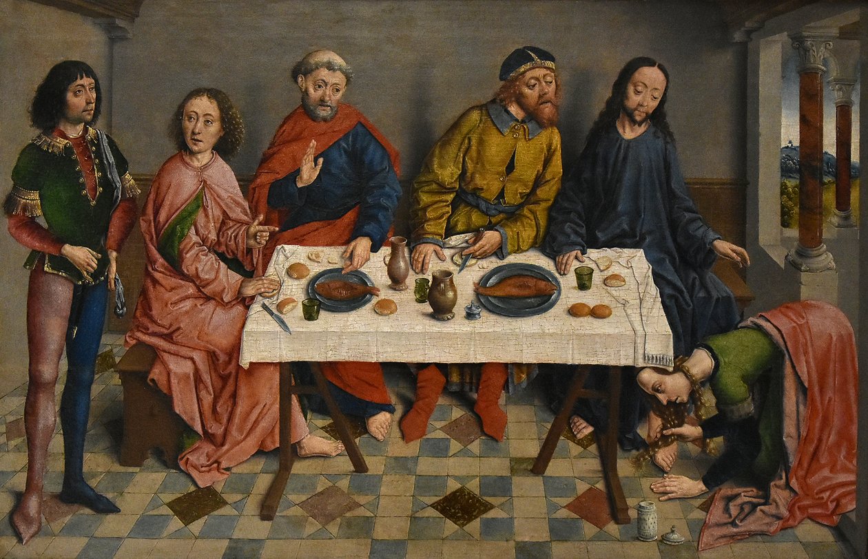 Nederlands:  Jésus chez Simon le Pharisien Jezus bij Simon door Aelbrecht Bouts door Aelbrecht Bouts