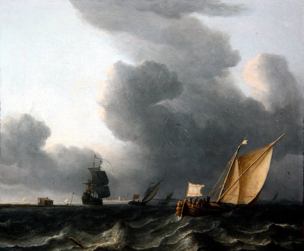 Twee Nederlandse Smalschepen en een Oorlogsschip door Aernout Smit