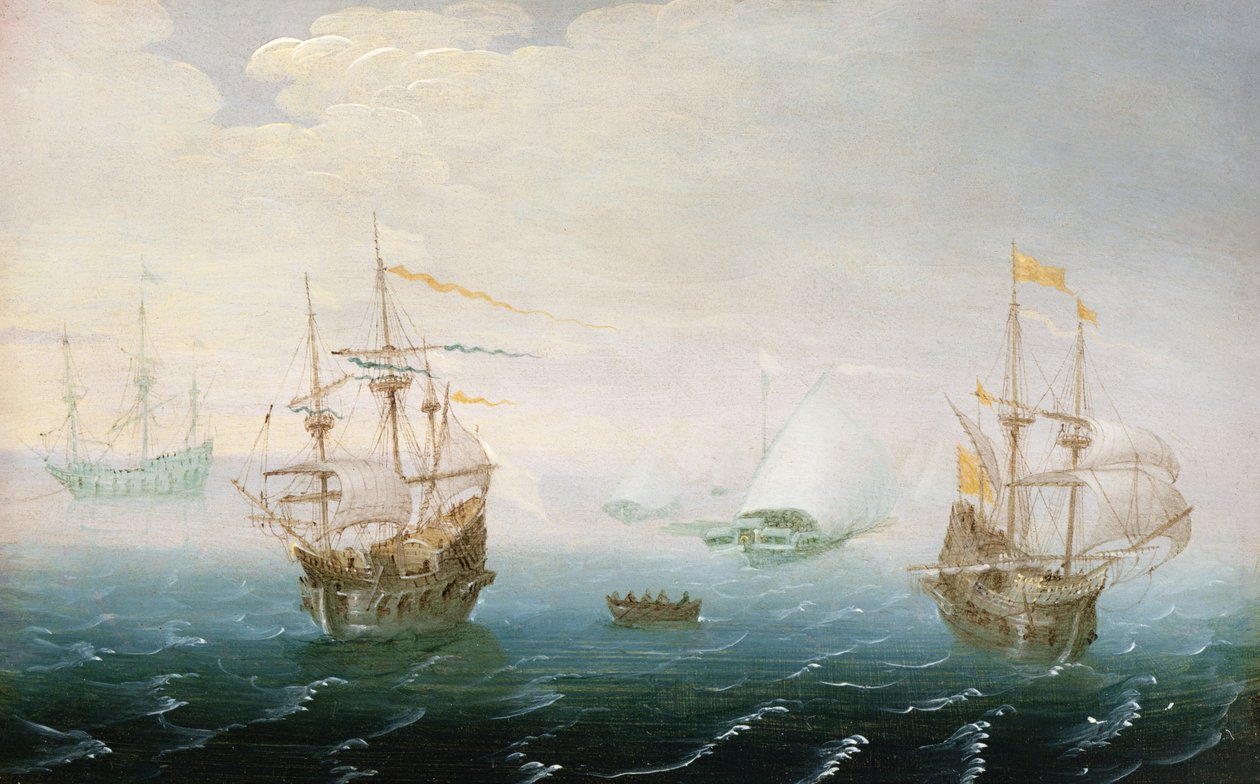 Schepen op stormachtige zeeën door Aert van Antum