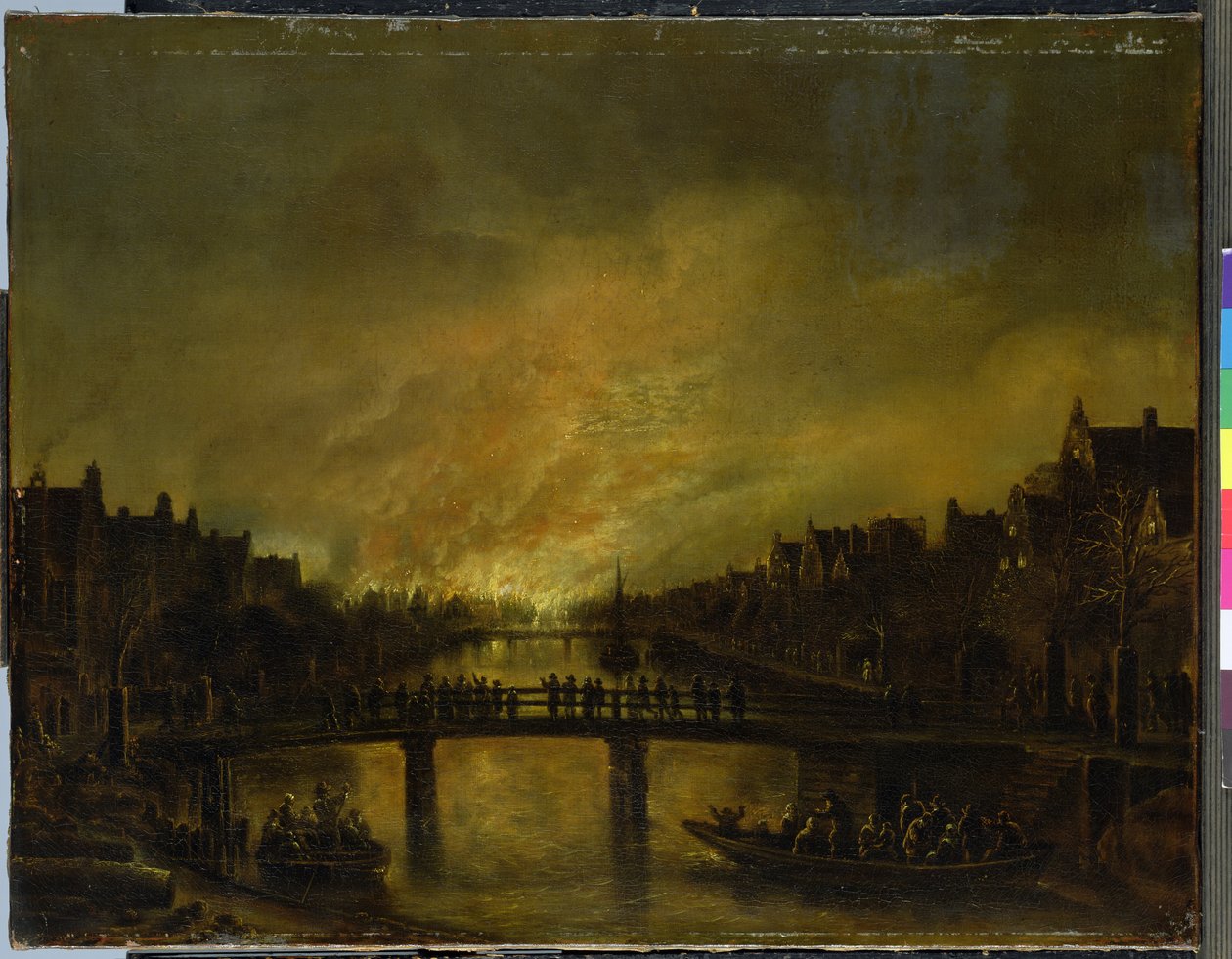 Brand in Amsterdam door Aert van der Neer