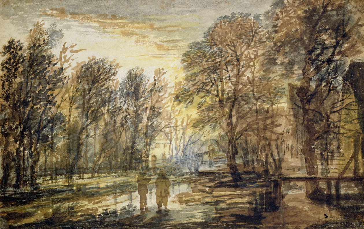 Zonsondergang in het bos door Aert van der Neer
