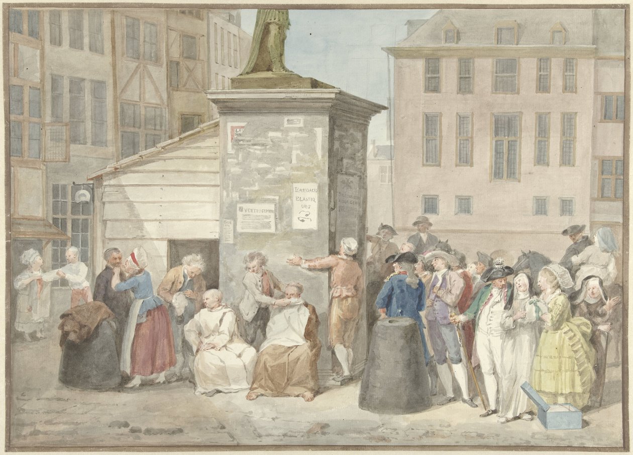 Plein met monniken en nonnen tijdens de revolutie in België, 20 oktober 1787 door Aert Schouman (signed by artist)