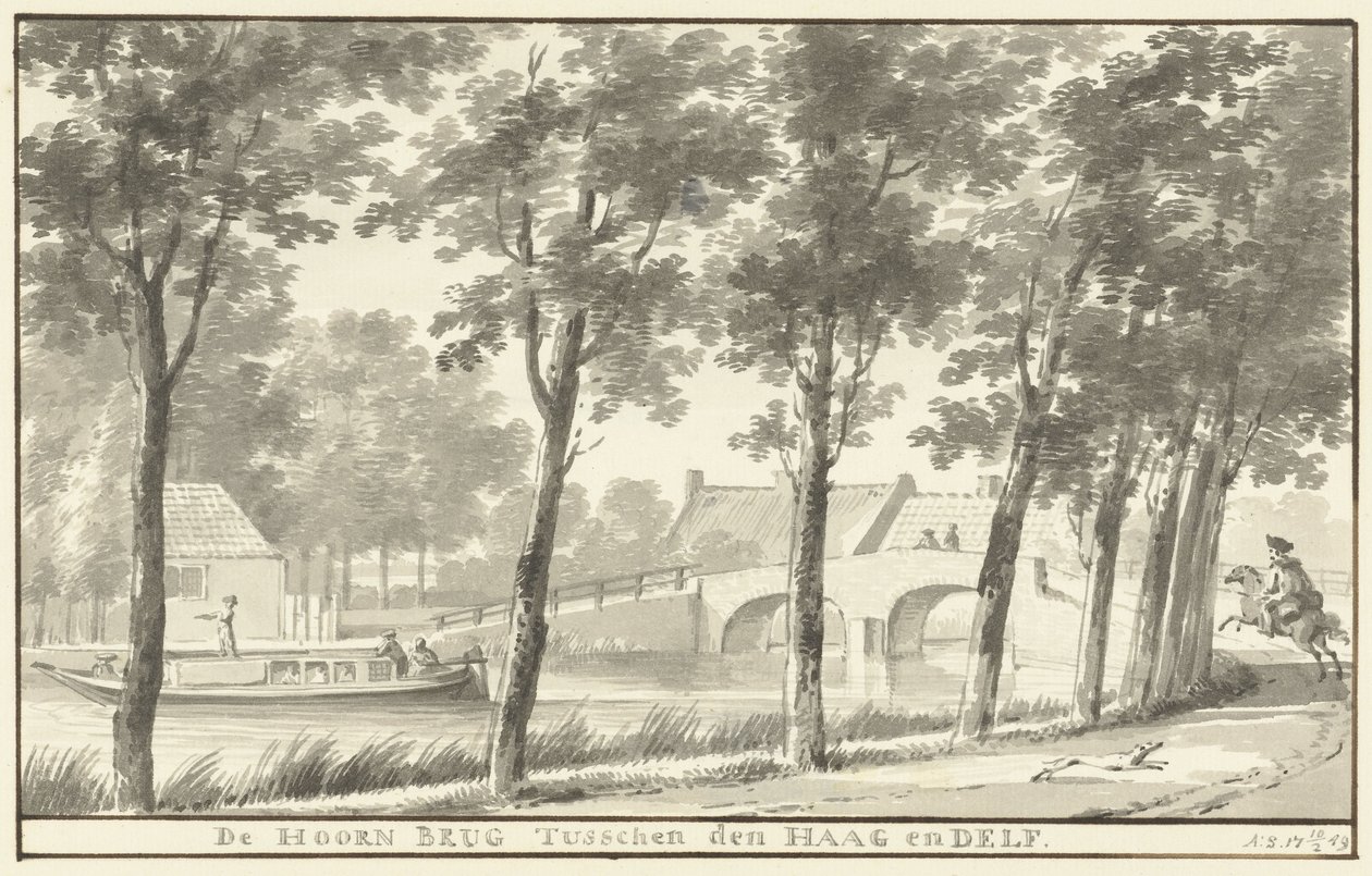 De Hoornbrug tussen Den Haag en Delft door Aert Schouman