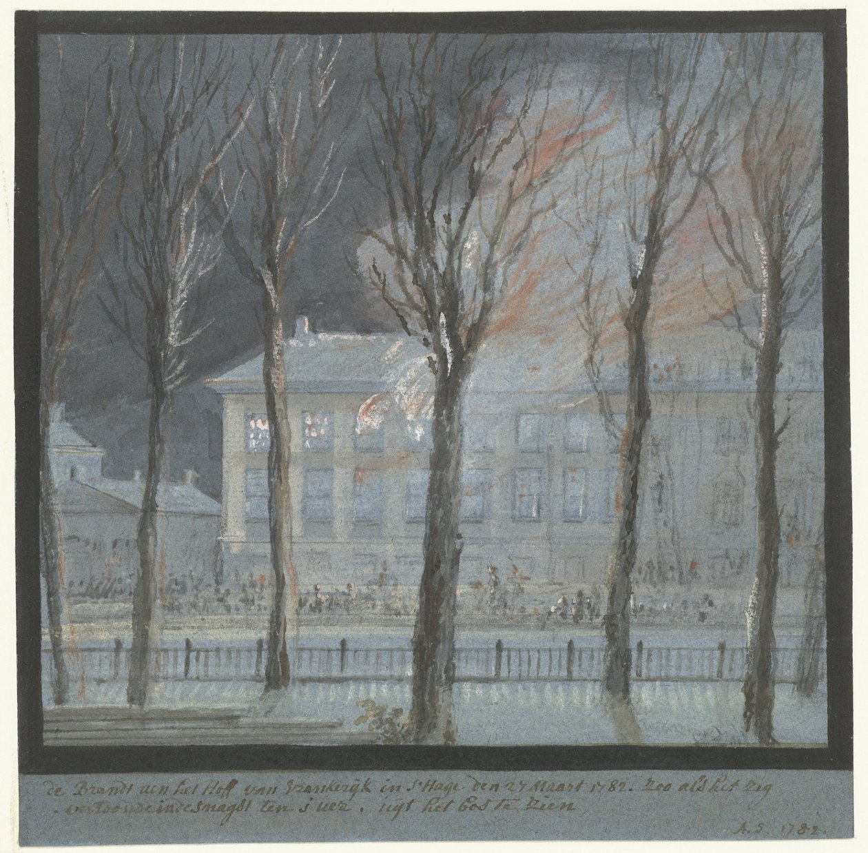 De brand in het huis van de Franse ambassadeur te Den Haag, 27 maart 1782 door Aert Schouman
