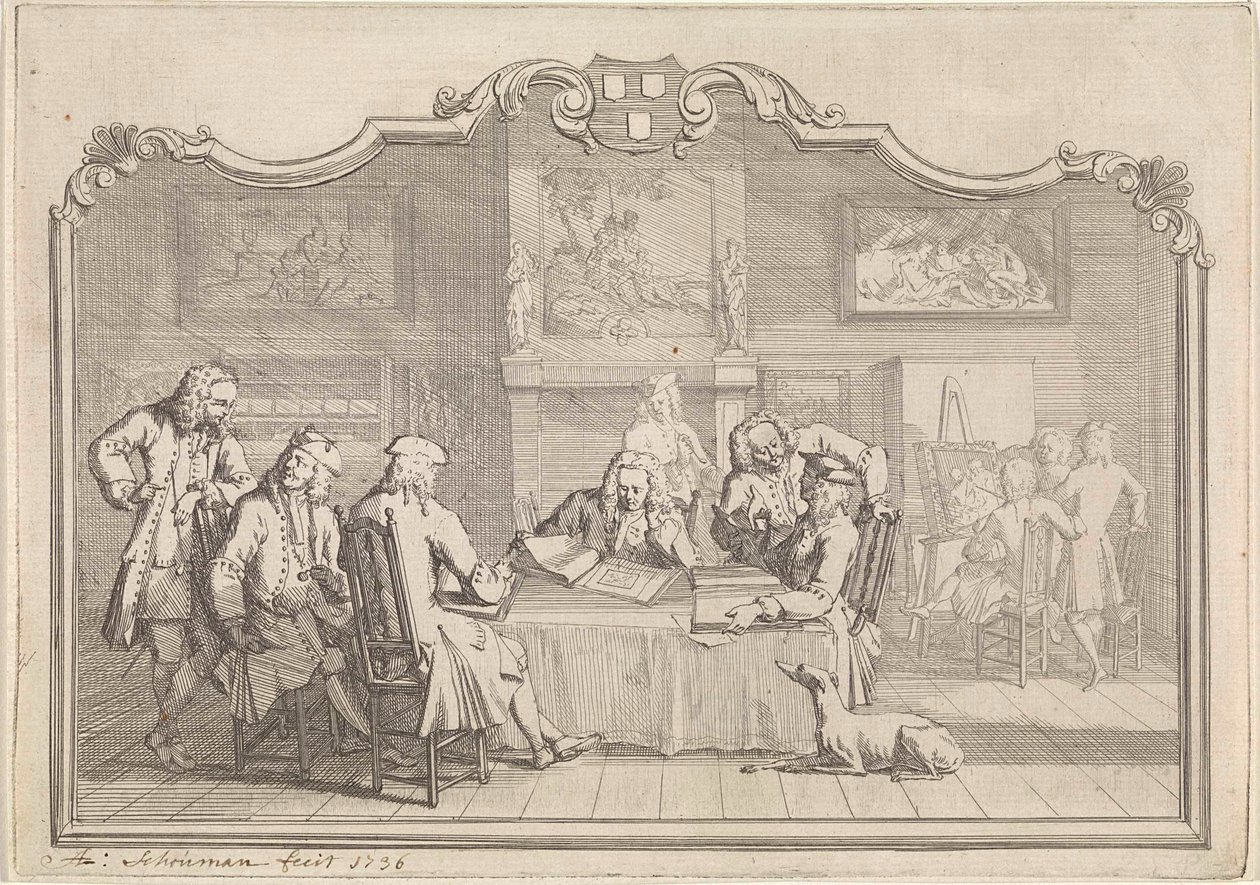 Gilde van Sint Lucas in Dordrecht, 1736 door Aert Schouman