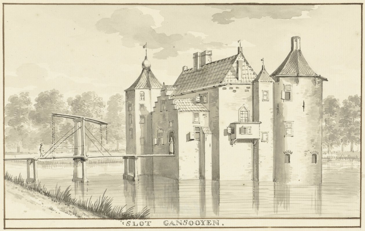 Het kasteel Gansoijen bij Drongelen door Aert Schouman