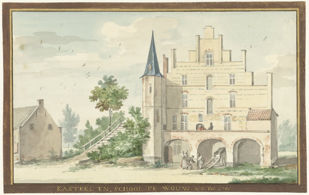 Het kasteel en school te Wouw door Aert Schouman