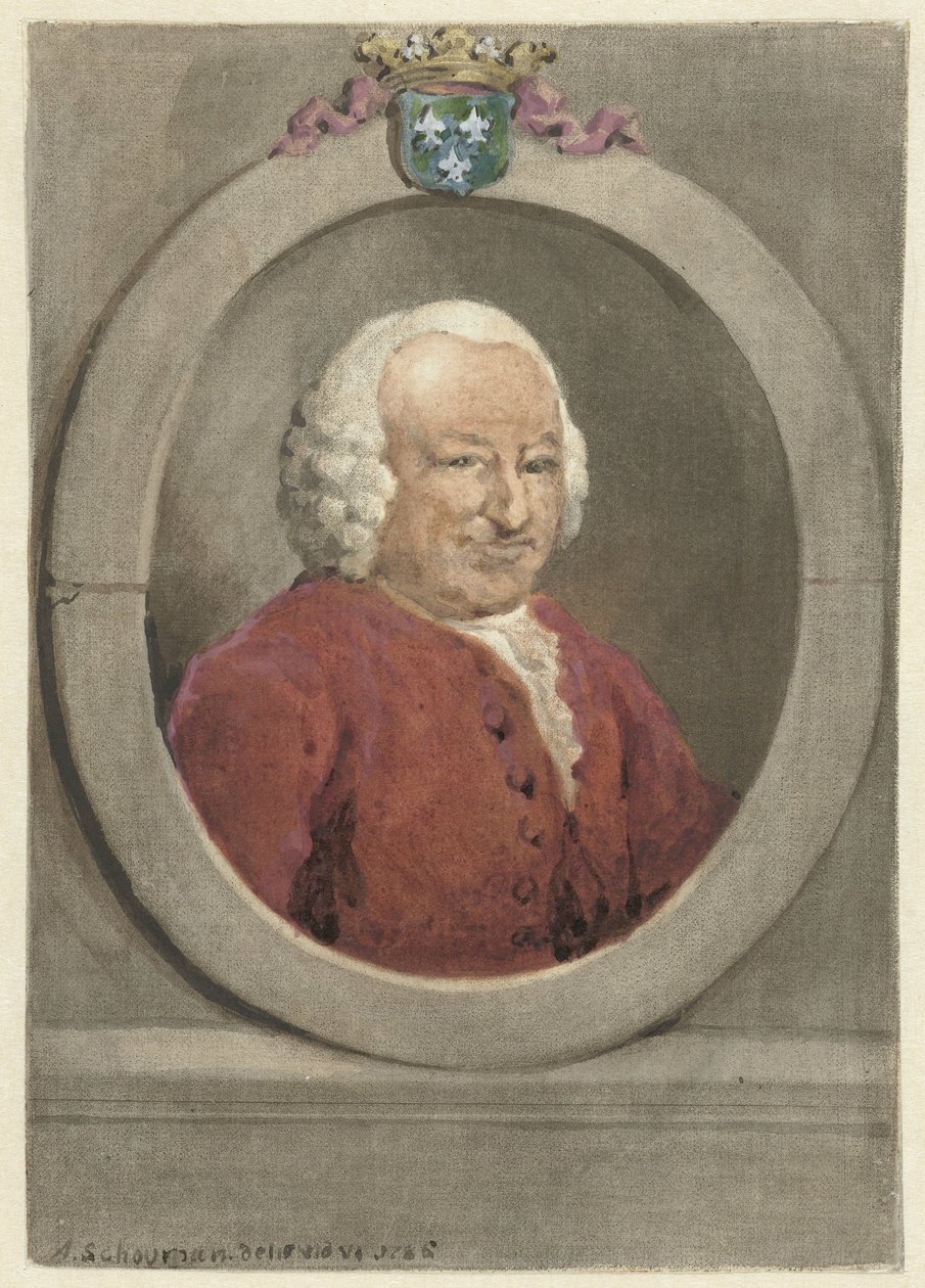 Portret van Johan Hudde Dedel, in ovaal, naar rechts door Aert Schouman