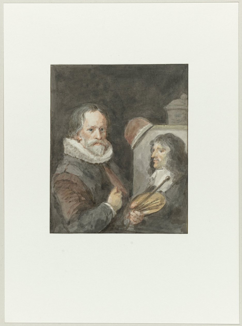 Portret van Michiel van Mierevelt, terwijl hij schildert door Aert Schouman