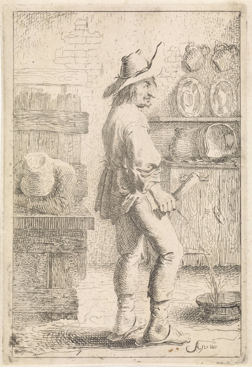 Een pissende man door Aert van Waes