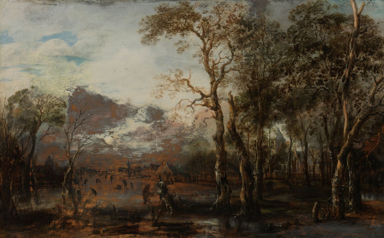 Boslandschap met een jager door Aert van der Neer