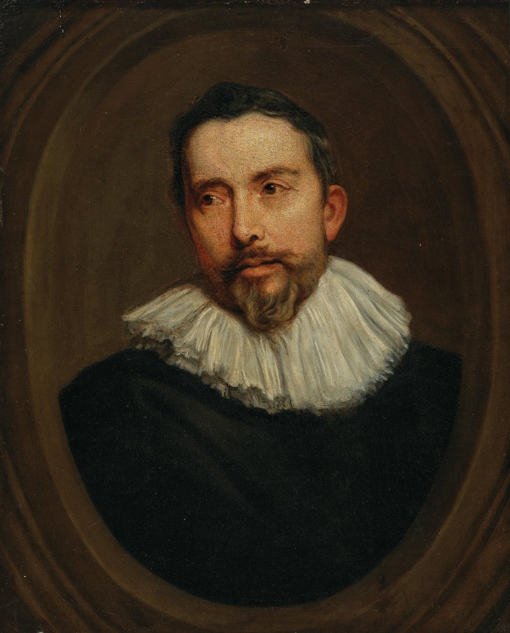 Portret van een man in een geschilderd ovaal door after Anthony van Dyck