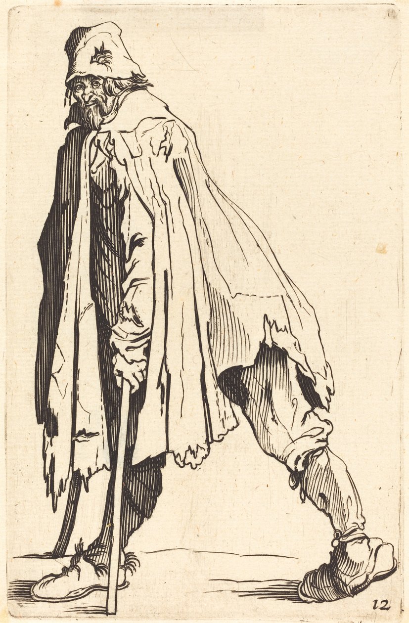 Bedelaar met Krukken en Pet door After Jacques Callot
