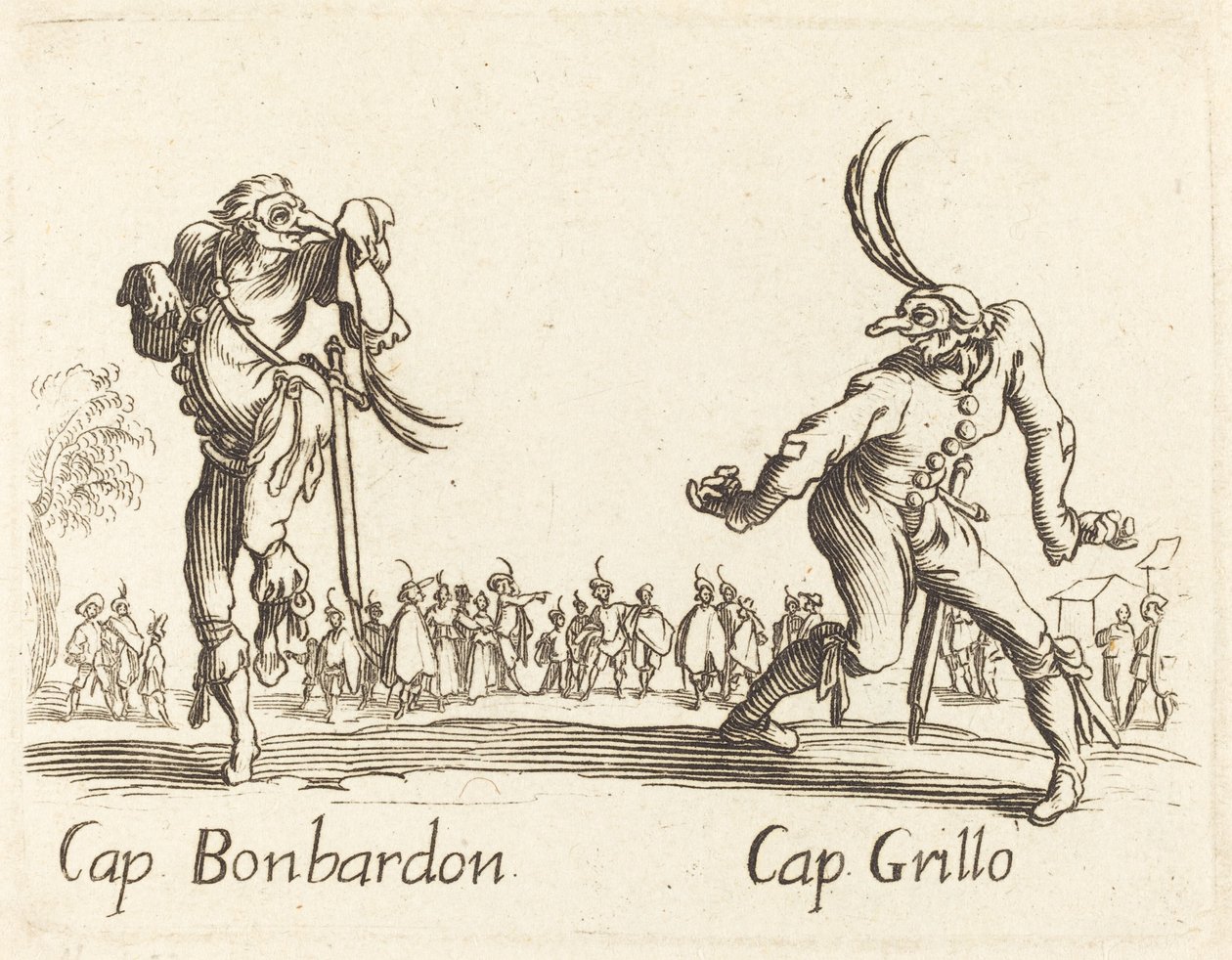 Kapitein Bonbardon en Kapitein Grillo door After Jacques Callot