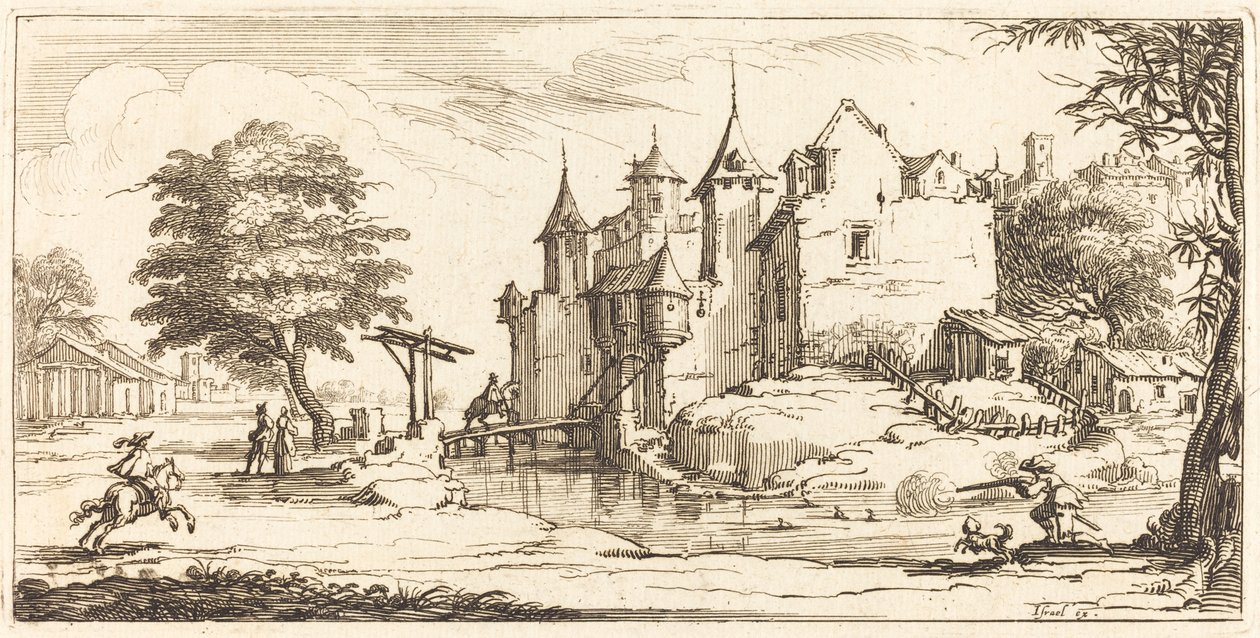 Kasteel met een Ophaalbrug door After Jacques Callot