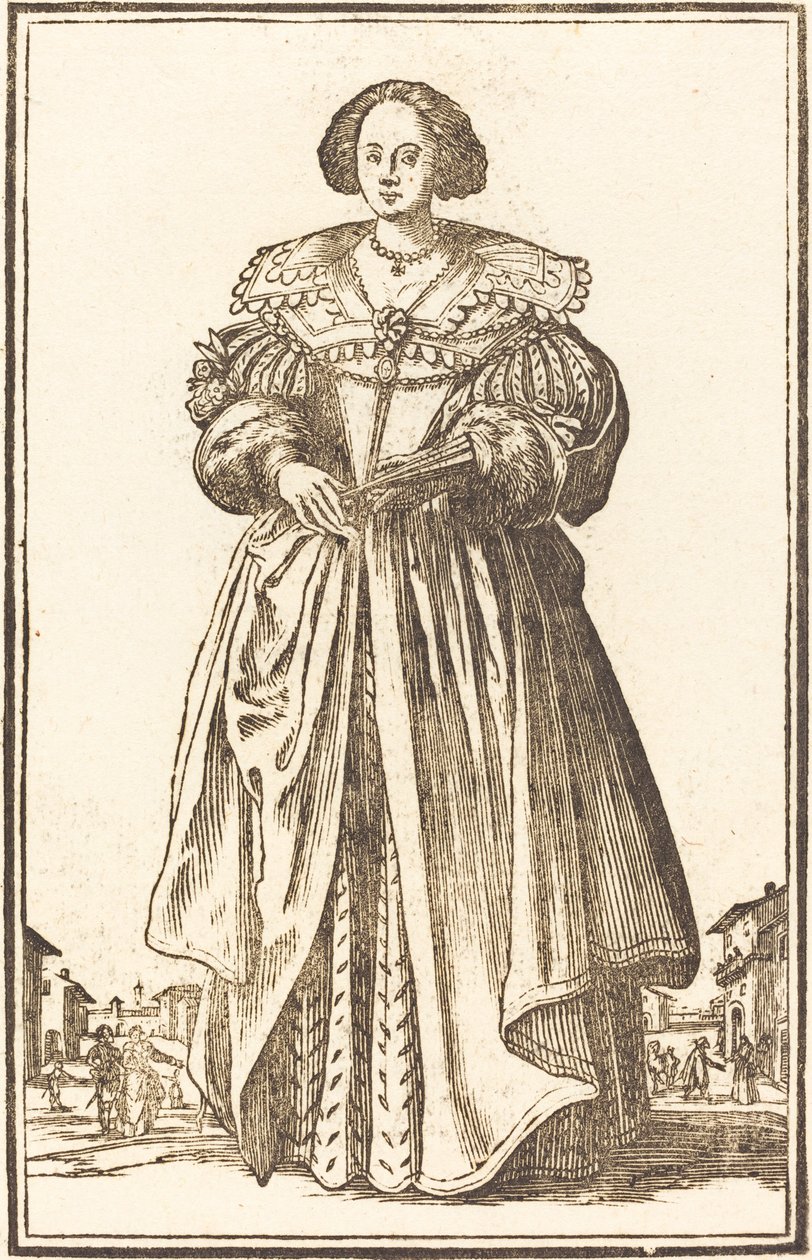 Adellijke Vrouw met Waaier door After Jacques Callot