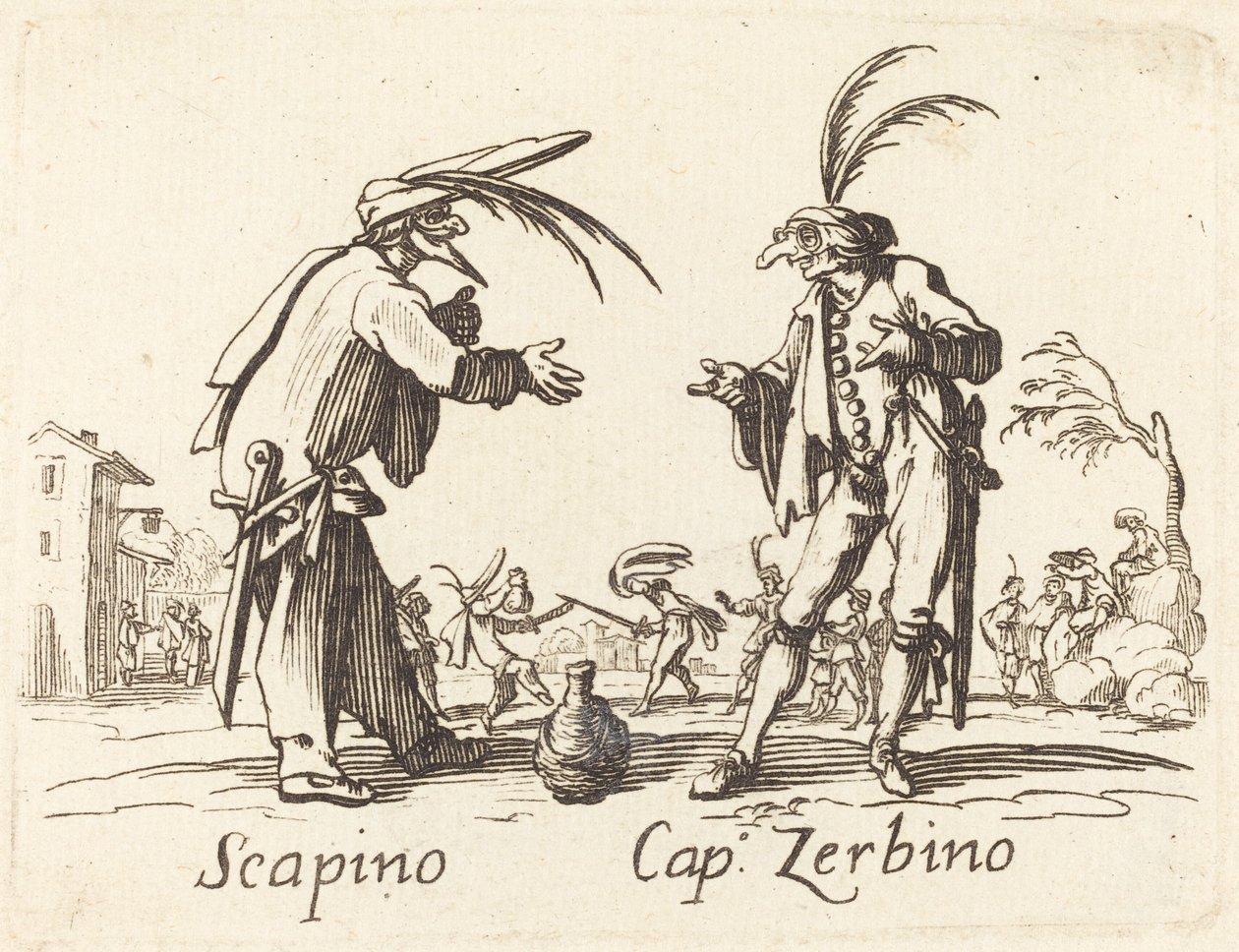 Scapino en Kapitein Zerbino door After Jacques Callot