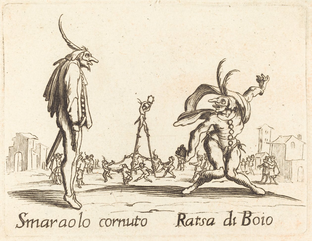 Smaralo Cornuto en Ratsa di Boio door After Jacques Callot