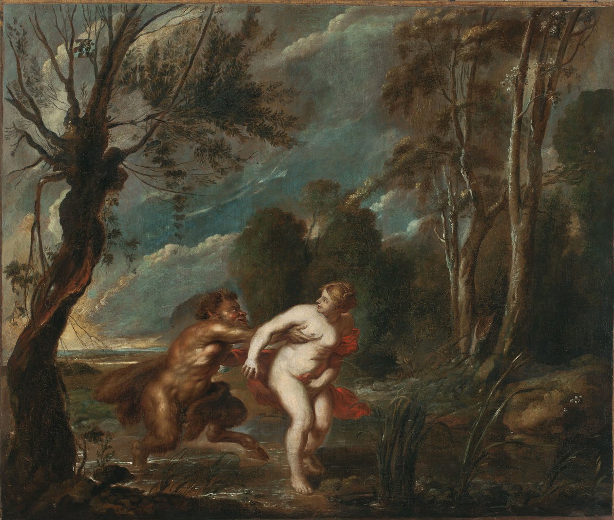 Landschap met een nimf en een sater door after Peter Paul Rubens