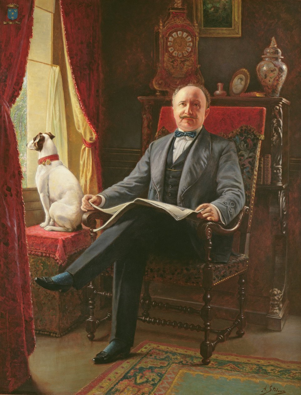 Portret van M. le Comte de C. met zijn hond door Agapit Stevens