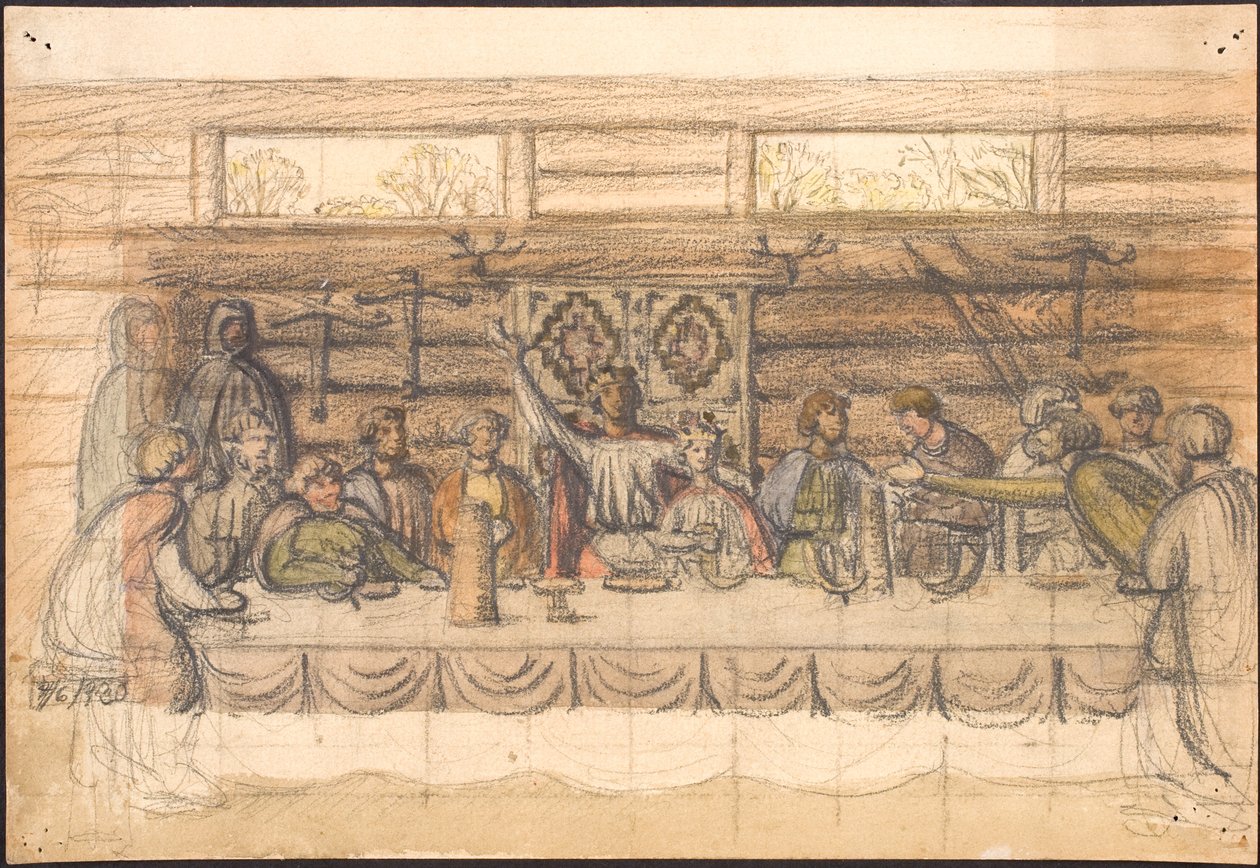 Vroeg ontwerp voor Valdemar Sejr en het feestmaal op Lyø door Agnes Slott Møller