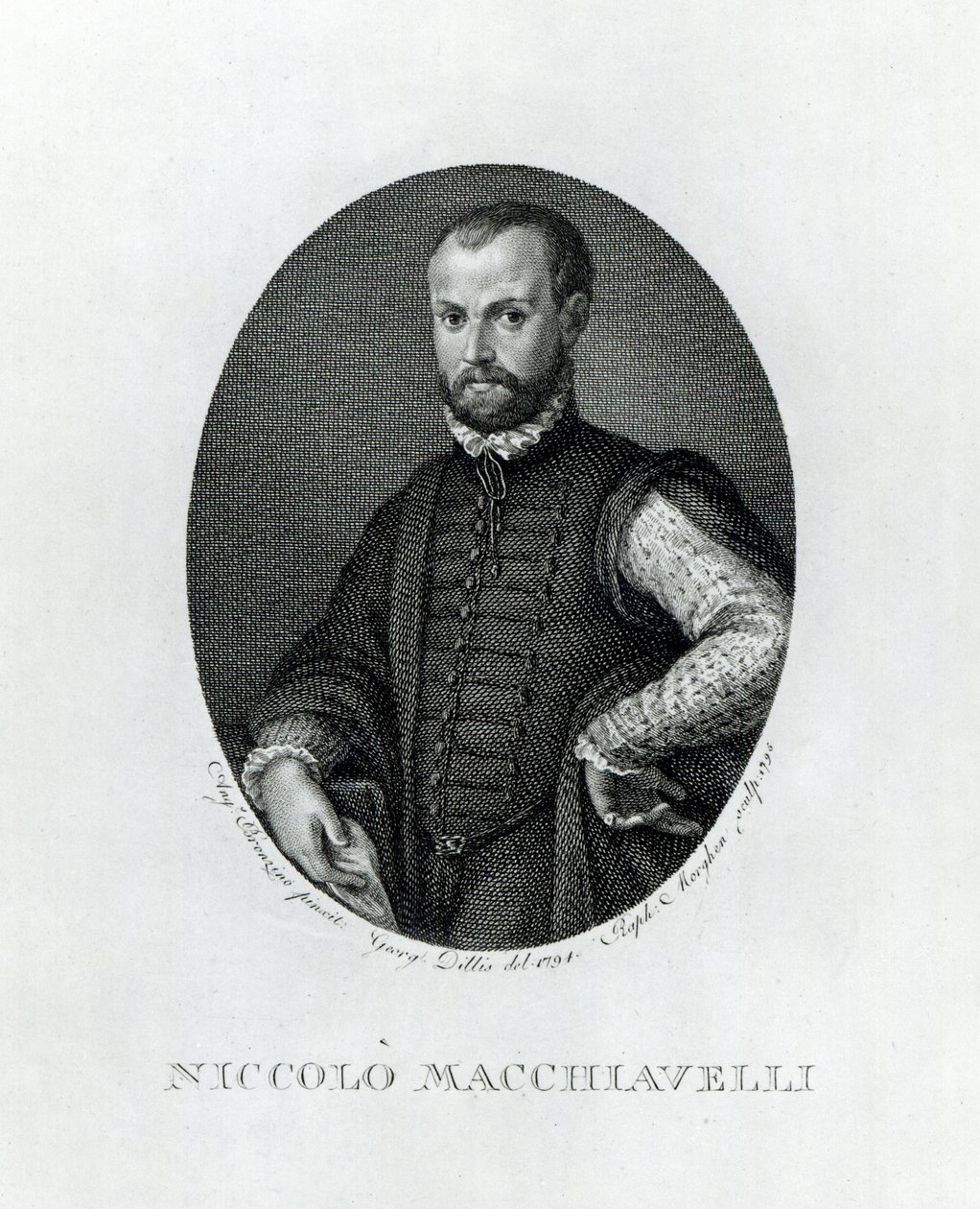Portret van Niccolo Machiavelli (1469-1527), gegraveerd door Rafaello Morgan (1758-1833) in 1795 door Agnolo Bronzino