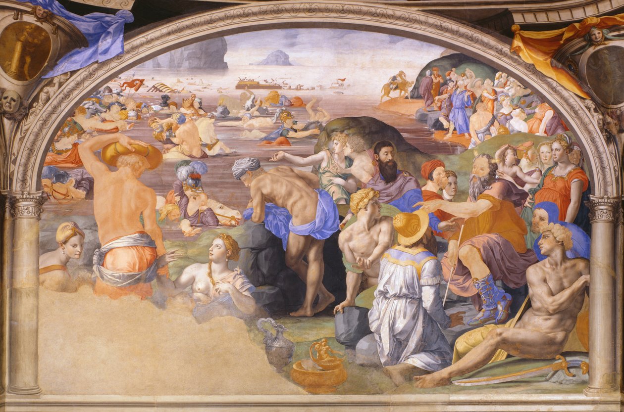 De Israëlieten steken de Rode Zee over, 1540-1545 door Agnolo Bronzino