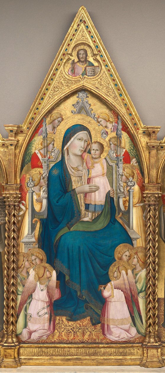 Madonna en Kind op de Troon met Twaalf Engelen, en met de Zegenende Christus (middenpaneel) door Agnolo Gaddi