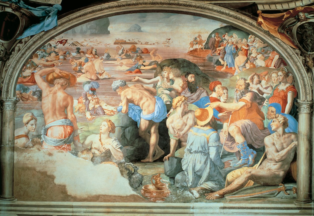 Oversteek van de Rode Zee, fresco door Agnolo Bronzino, Palazzo Vecchio, Florence, Italië door Agnolo Bronzino