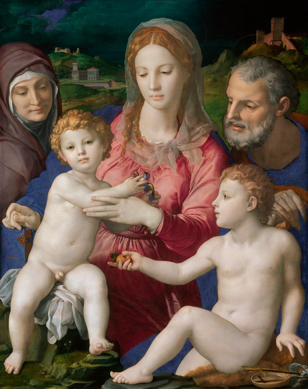 De Heilige Familie met Sint Anna en Johannes de Doper door Agnolo Bronzino