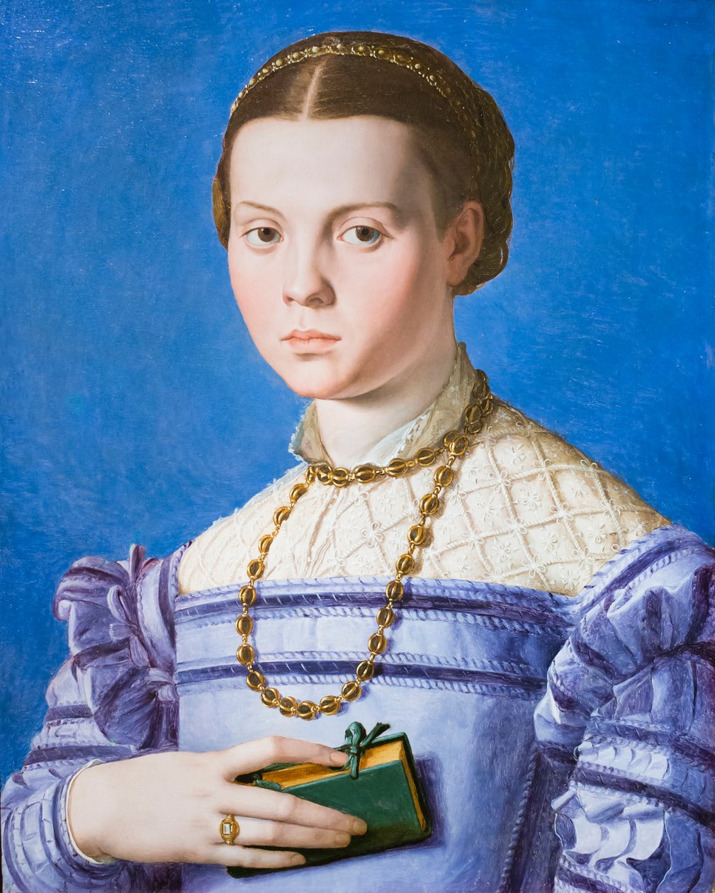 Portret van een meisje met een boek, mogelijk Giulia di Alessandro de Medici door Agnolo Bronzino
