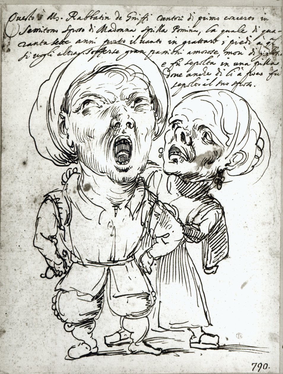 Karikatuur van Rabbatin de Griffi en zijn vrouw Spilla Pomina door Agostino Carracci