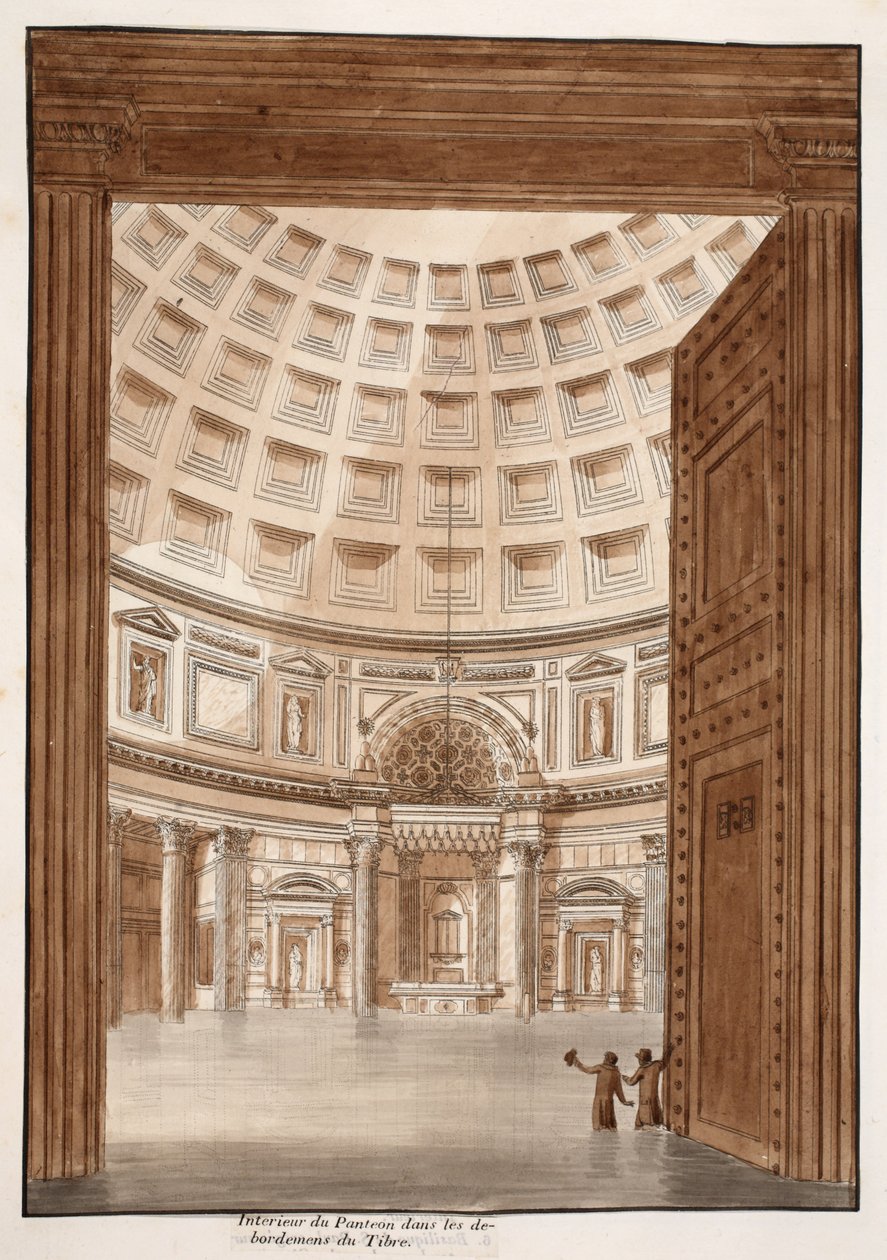 Interieur van het Pantheon na de overstroming van de Tiber, 1833 door Agostino Tofanelli