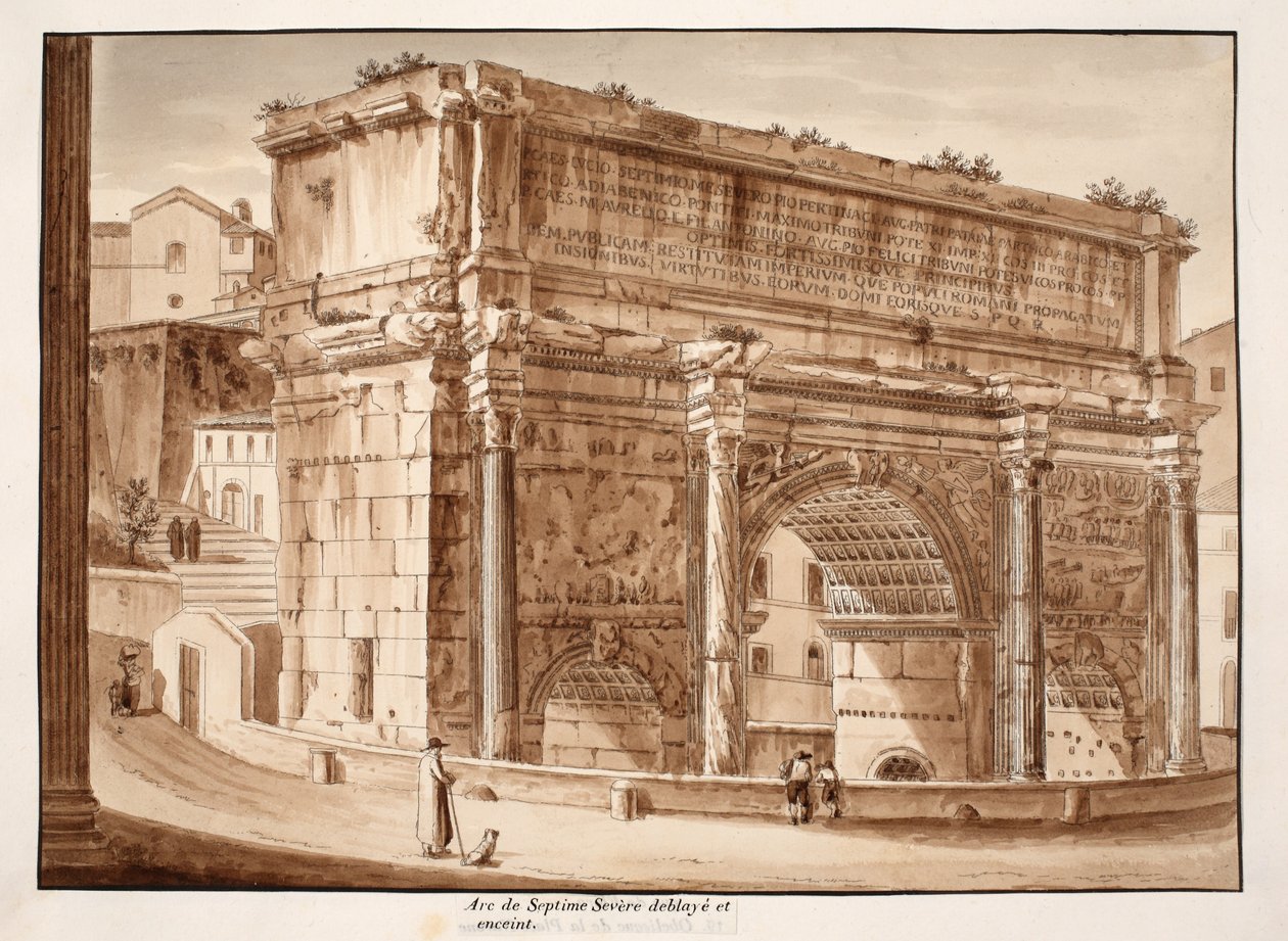 De Boog van Septimius Severus, opgegraven en omgeven door een muur, 1833 door Agostino Tofanelli