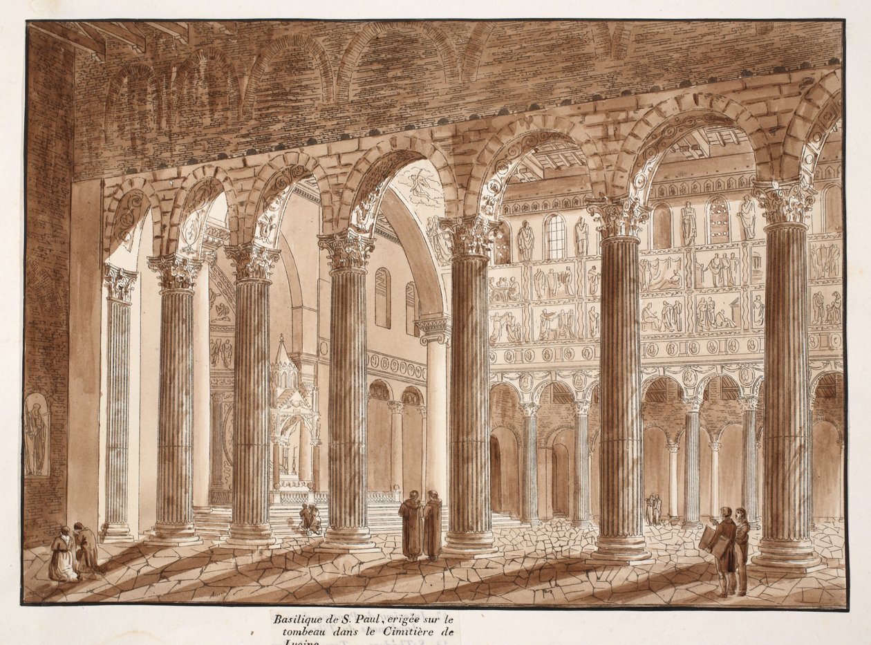 De Basiliek van St. Paul, gebouwd op het graf in de Begraafplaats van Lucina, 1833 door Agostino Tofanelli