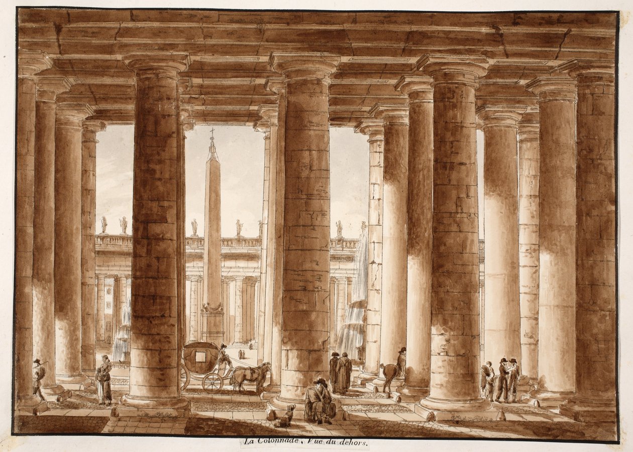 De zuilengang van het Sint-Pietersplein, gezien van buiten, 1833 door Agostino Tofanelli