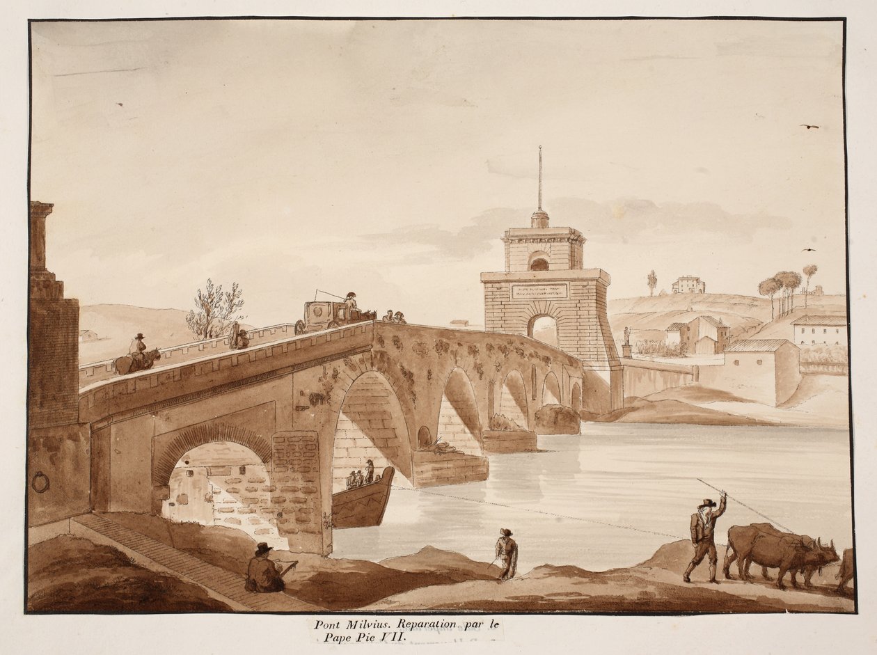 De restauratie van Ponte Milvio door paus Pius VII, 1833 door Agostino Tofanelli