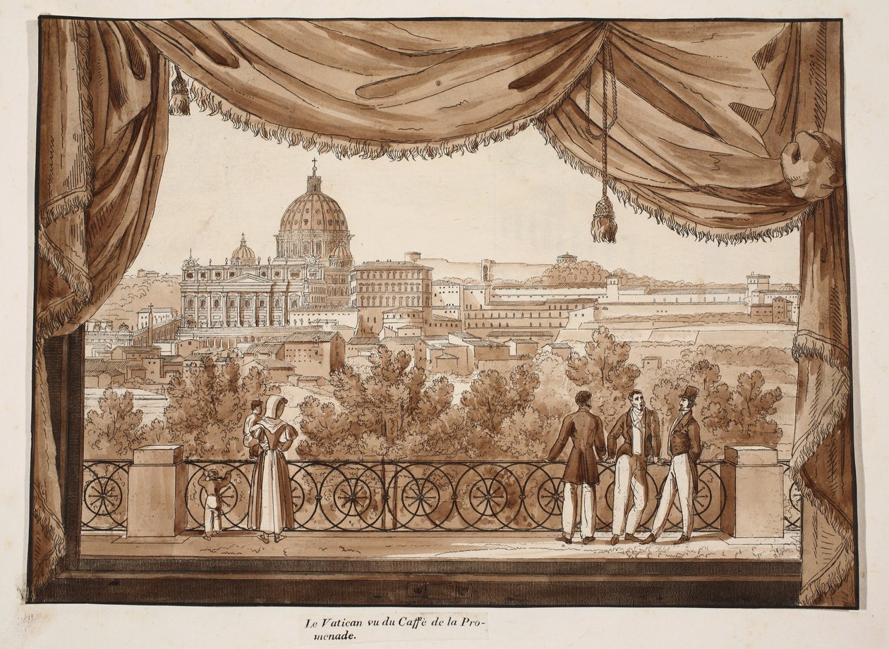 Het Vaticaan gezien vanaf de Caffe de la Promenade door Agostino Tofanelli