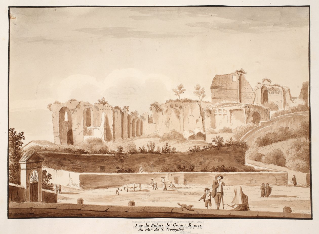 Uitzicht op het Paleis van de Caesars gezien vanaf Via di San Gregorio, 1833 door Agostino Tofanelli